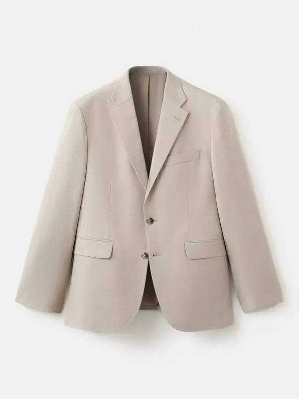 Mango Slim Fit Single Breasted Blazer, Beige