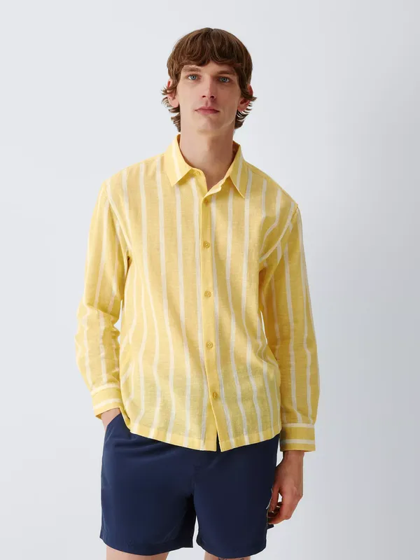 John Lewis Cotton Linen Blend Stripe Shirt, Yellow