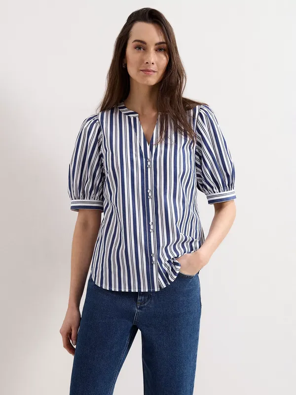 Phase Eight Ariana Striped Blouse, Navy/Ivory