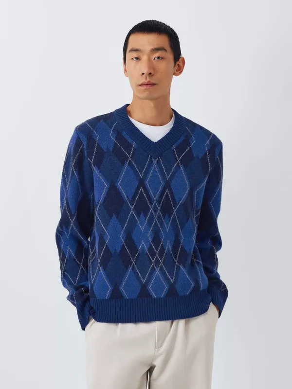 John Lewis Lambswool Blend V-Neck Argyle Jumper