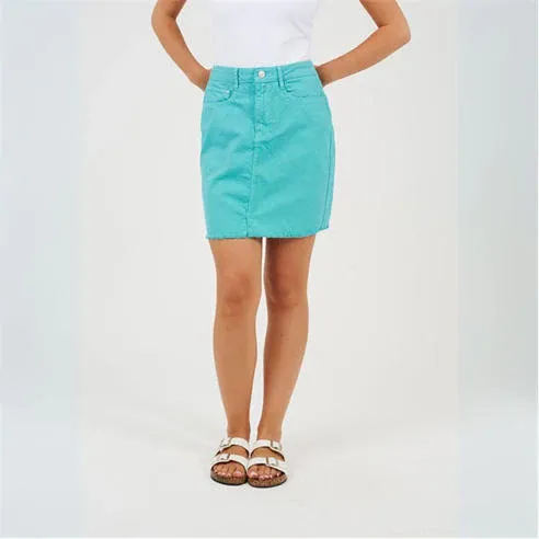 Brave Soul Womens Denim Mini Skirt in Bright Turqouise