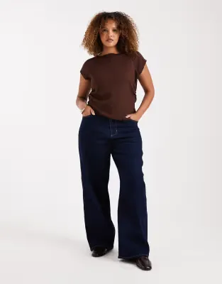 Snow high waist wide leg jeans in dark blue