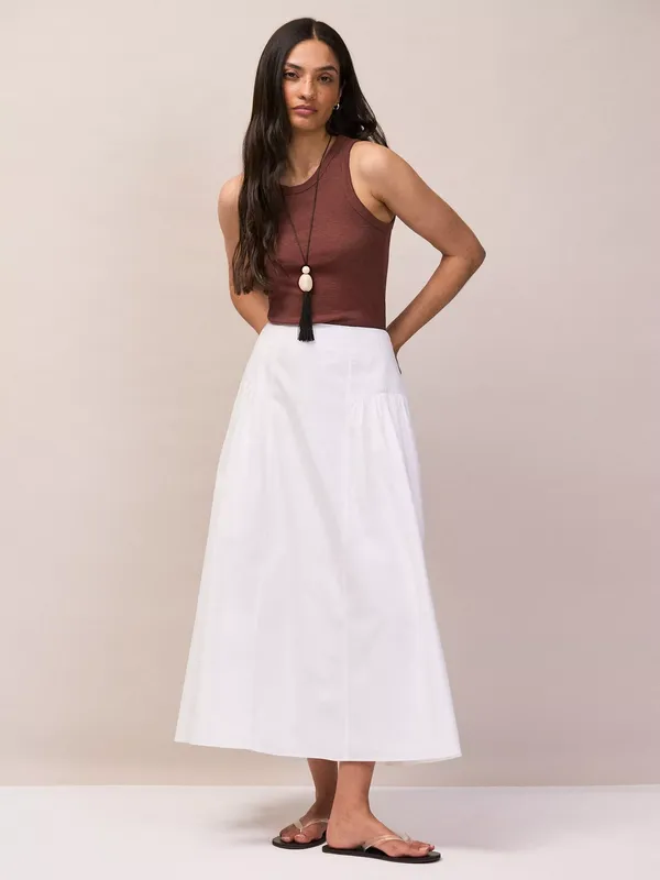 Ro&Zo Pure Cotton Gathered Midi Skirt, White