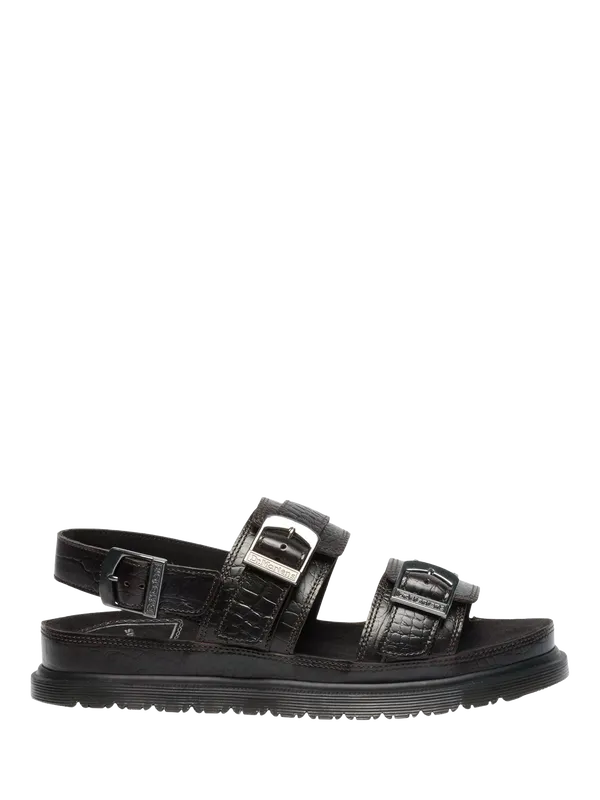 Dr. Martens San Leather Double Strap Footbed Sandals, Dark Brown