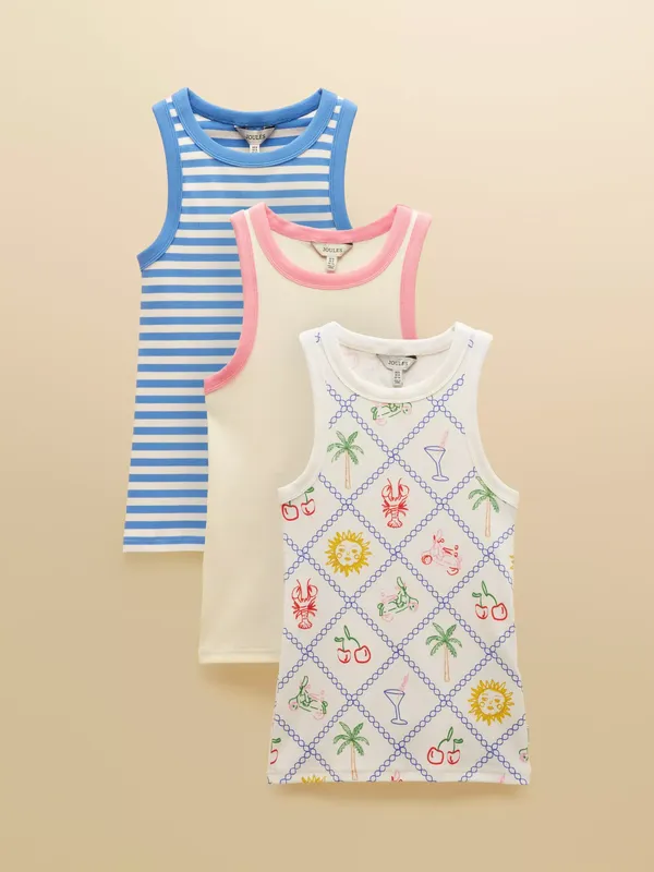 Joules Cotton Rich Vests, Pack of 3, Multi