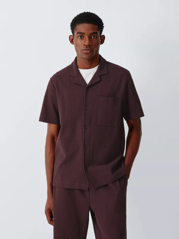 Kin Compact Waffle Cotton Short Sleeve Revere Collar Shirt