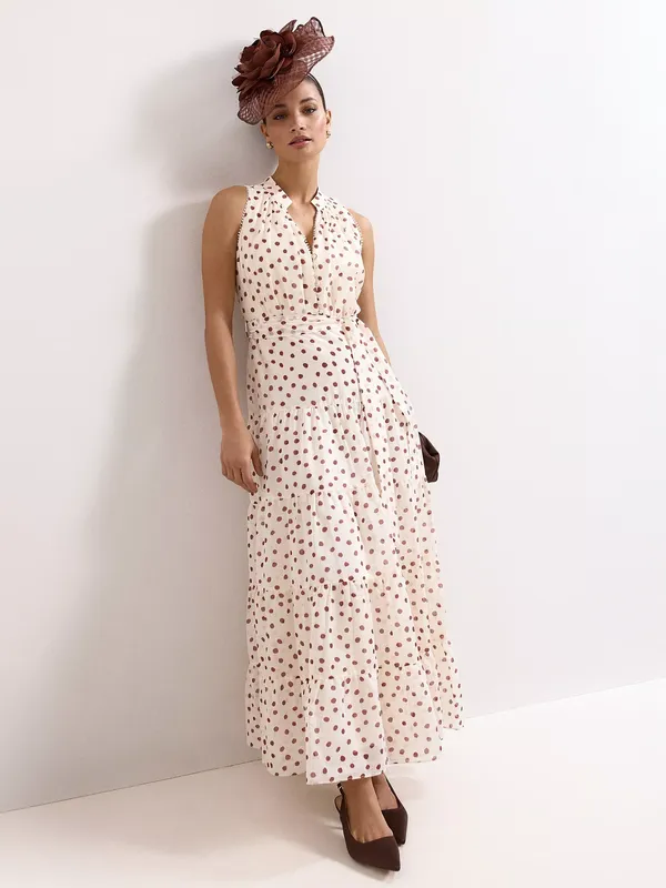 Phase Eight Petite Nita Polka Dot Maxi Dress, Cream