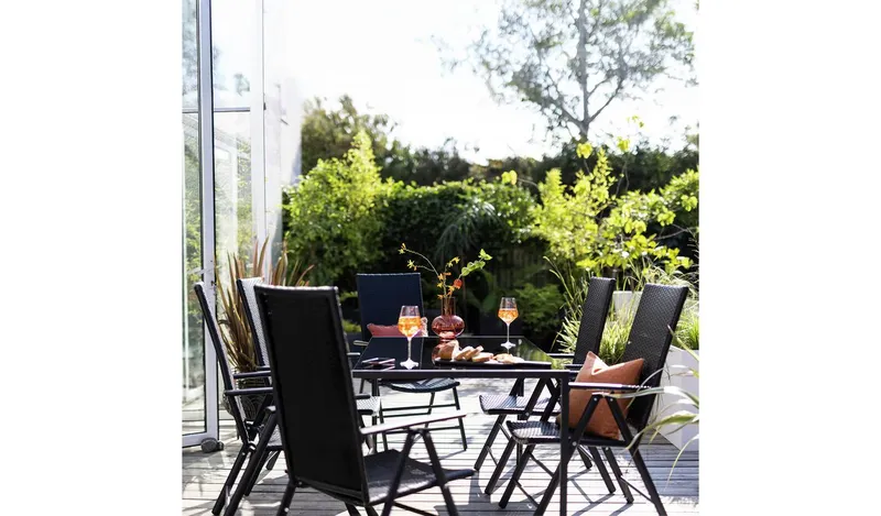Argos Home Hereford Folding 6 Seater Metal Patio Set - Black