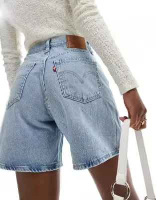 high waist baggy denim shorts in light blue