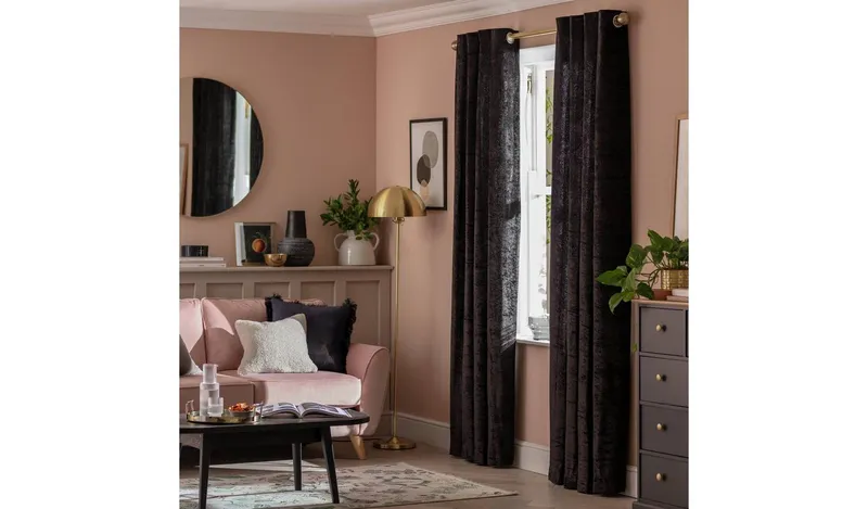 Argos Home Crushed Velvet Eyelet Curtains - Black - 117x183cm