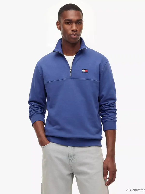Tommy Hilfiger Quarter Zip Cotton Sweatshirt, Blue