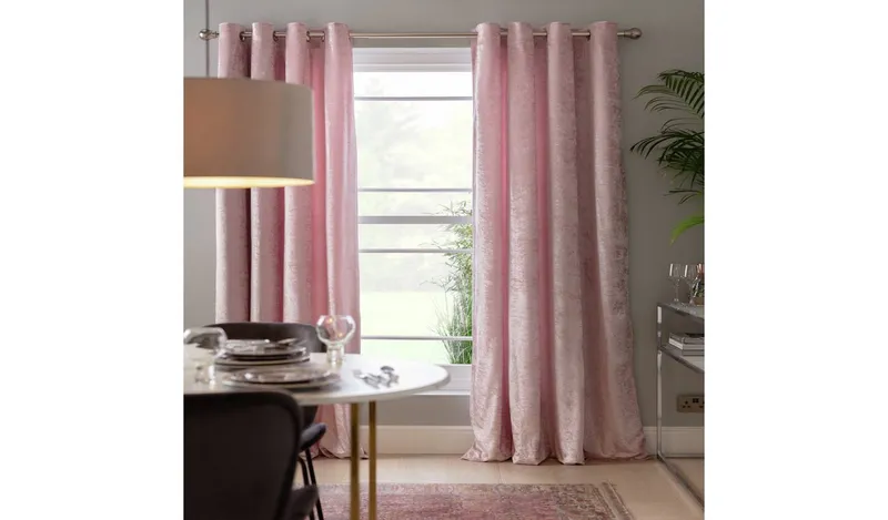 Argos Home Crushed Velvet Eyelet Curtains - Blush - 177x137cm