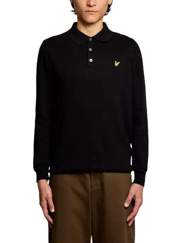 Lyle & Scott Knitted Long Sleeve Cotton Merino Wool Blend Polo Shirt