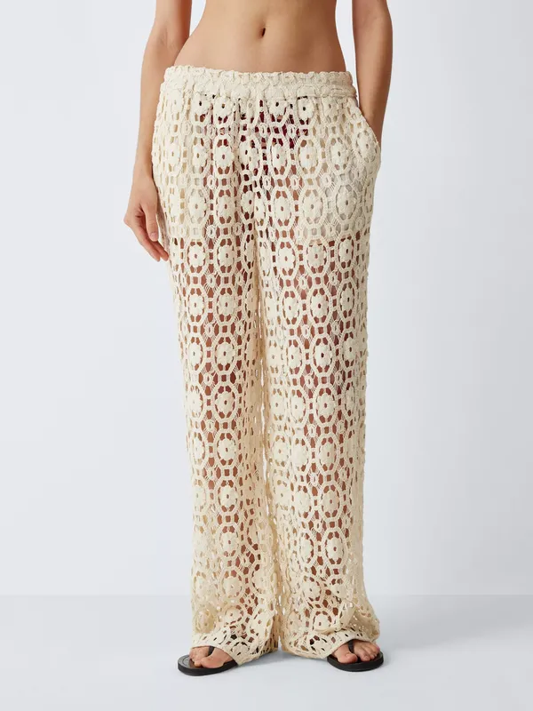 John Lewis Sorrento Crochet Trousers, Ivory