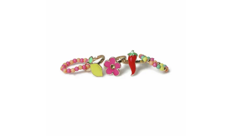 Flitzy Kids Fruit Charm Bead Rings Set