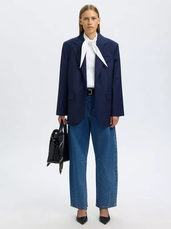 Selected Barrel Leg Loose Fit Jeans, Blue