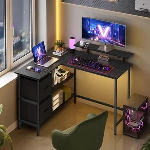 VASAGLE L-Shaped Desk with Drawers - Black