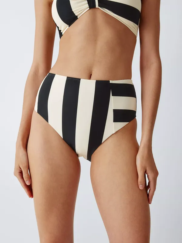 John Lewis High Waist Bikini Bottoms, Mono Stripe