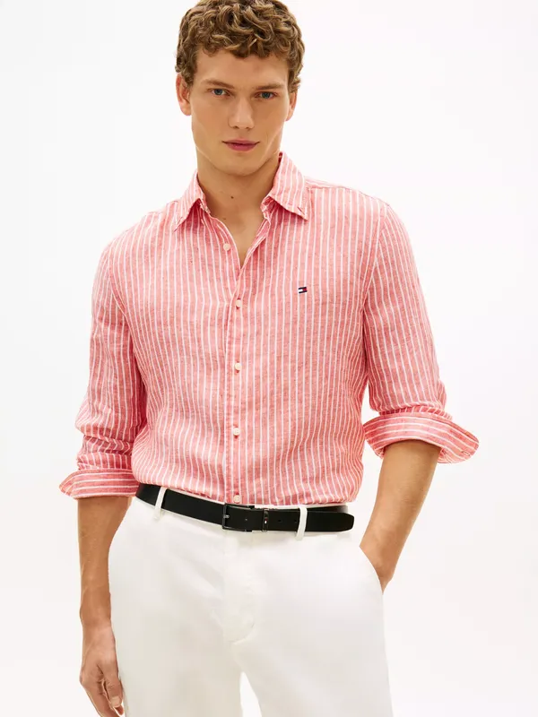 Tommy Hilfiger Linen Regular Fit Yarn-Dyed Stripe Shirt