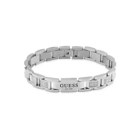Guess Men's Flat White Cubic Zirconia Chain Bracelet