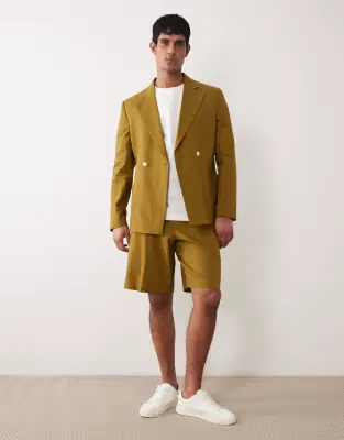bermuda suit shorts in khaki linen blend