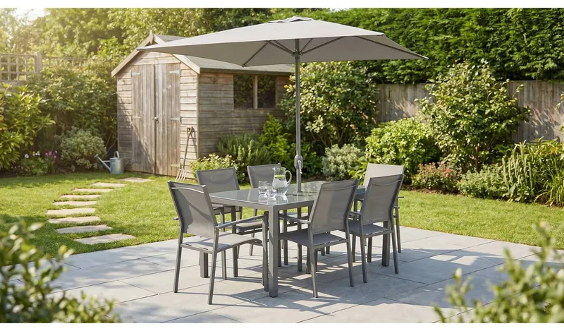 Argos Home 6 Seater Metal Patio Set - Light Grey