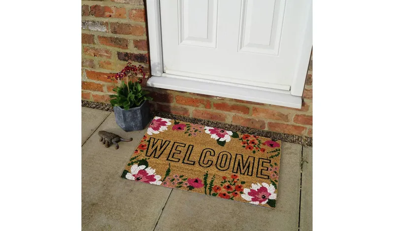Primeur Mighty Mats Welcome Floral Natural Doormat - 60x40cm