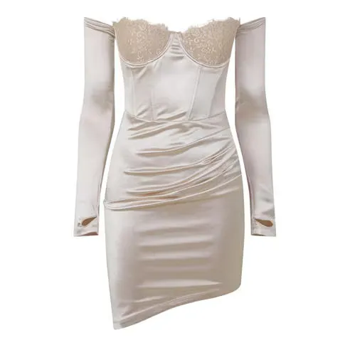 MARS THE LABEL Women's Lace Cup Satin Mini Dress