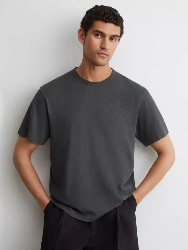 Reiss Huxley Cotton Slub Relaxed Fit T-Shirt, Navy