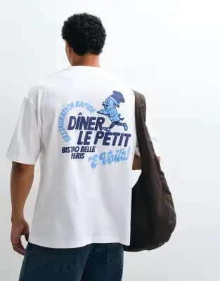 oversized t-shirt with with diner puff print graphic in white