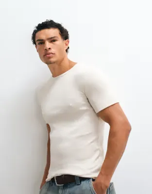 Essentials muscle fit t-shirt in beige rib