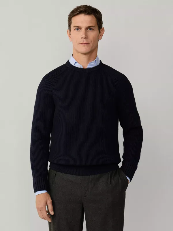 Hackett London Ribbed Raglan with Cashmere Crew Neck Jumper, Old Navy