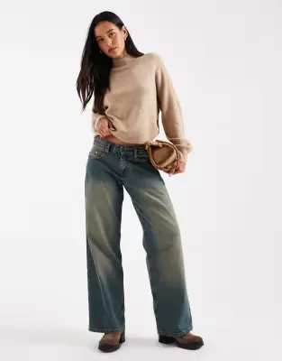funnel neck volume sleeve jumper in mink melange