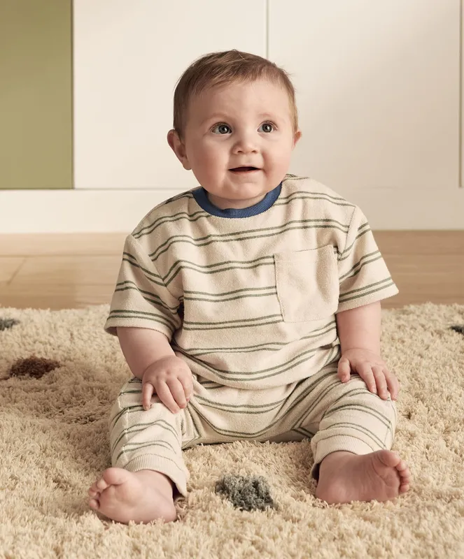 Mamas & Papas Striped Terry Towelling T-Shirt & Joggers Set