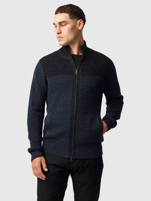 Rodd & Gunn Newall Knit Zip Front Merino Wool Jumper, Eclipse