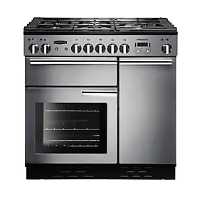 Rangemaster PROP90DFFBL/C Freestanding Electric Range cooker with Gas Hob - Stainless steel effect