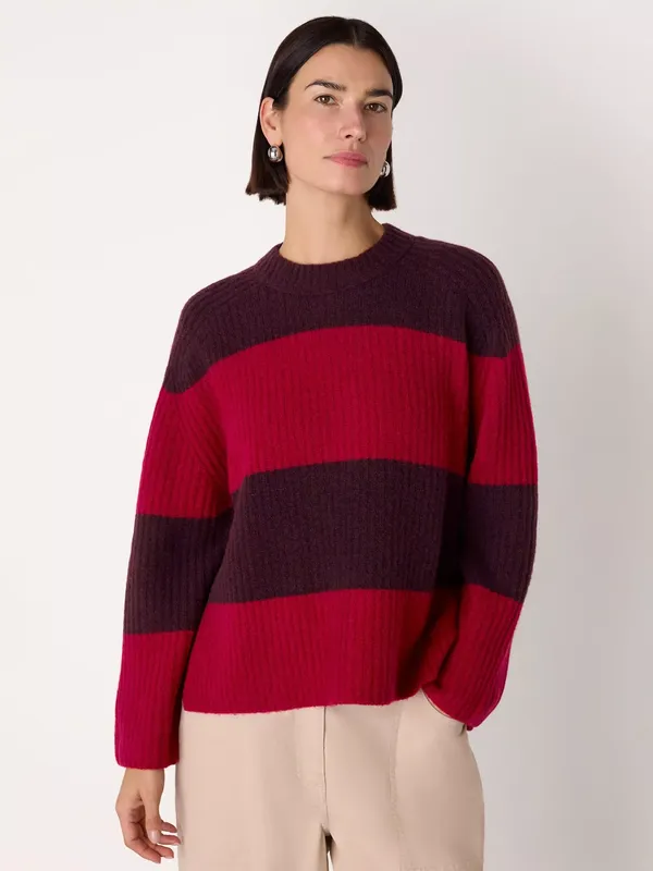 Whistles Wool Mix Wide Stripe Jumper, Red/Multi