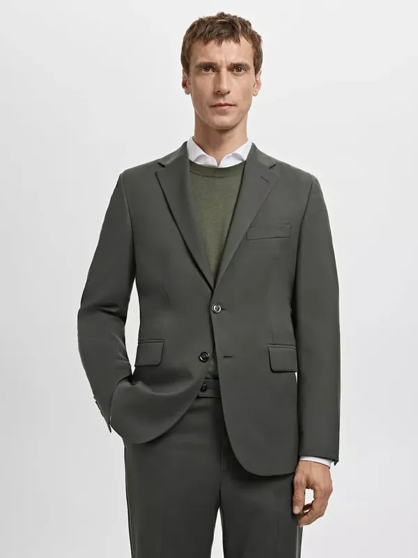 Mango Slim Fit Single Breasted Blazer, Khaki