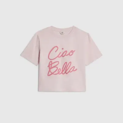 Girls Pink Ciao Bella Cropped T-Shirt