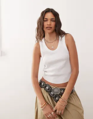 waffle vest top in white