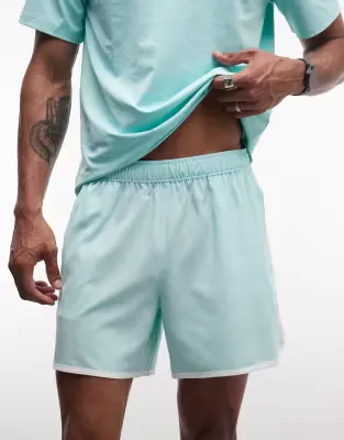 retro woven 5"" side stripe sprinter short with zip pockets in mint