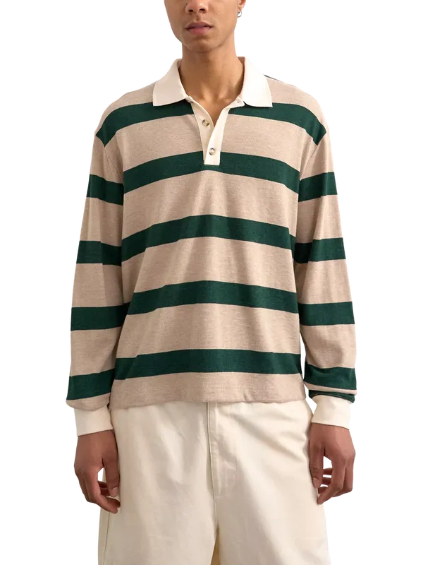 Topman Stripe Rugby Shirt, Stone & Green