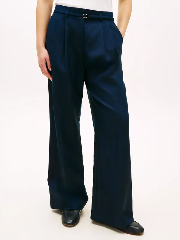 Tommy Hilfiger Belted Wide Leg Trousers, Dark Blue