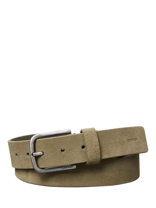 Calvin Klein Round Buckle Suede Belt, Taupe