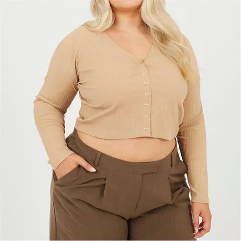 Brave Soul Womens Plus Size Long Sleeve Top with Popper Fastening