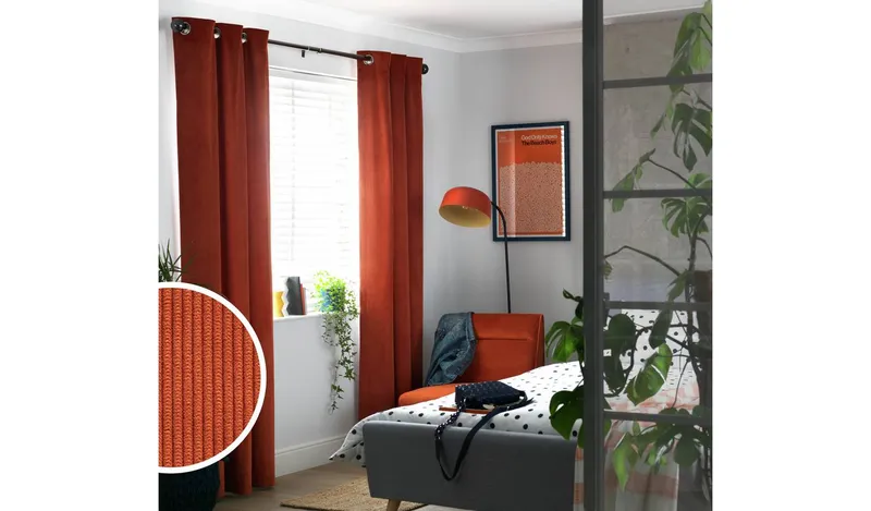 Habitat Cord Eyelet Curtains - Terracotta - 117x137cm
