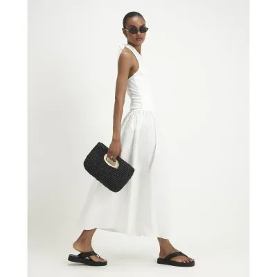 White Racer Neck Hybrid Midi Dress