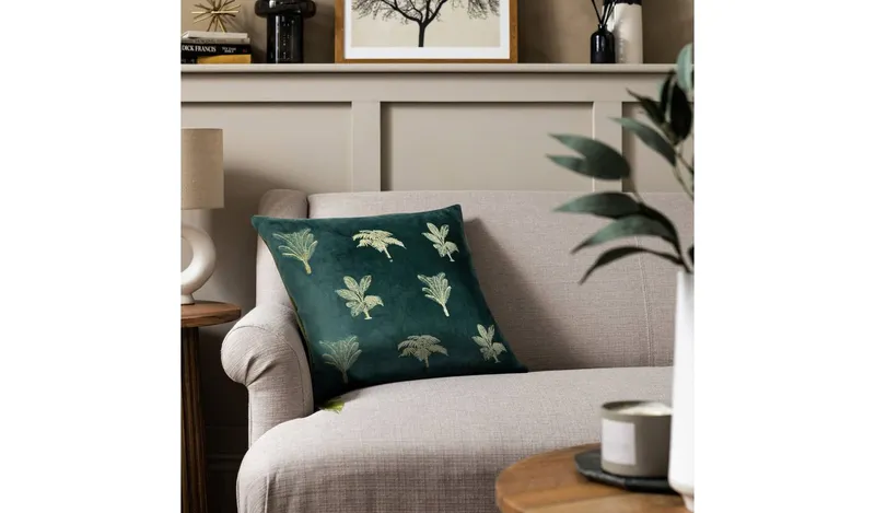 Habitat Embroidered Palm Cushion - Green -43X43cm