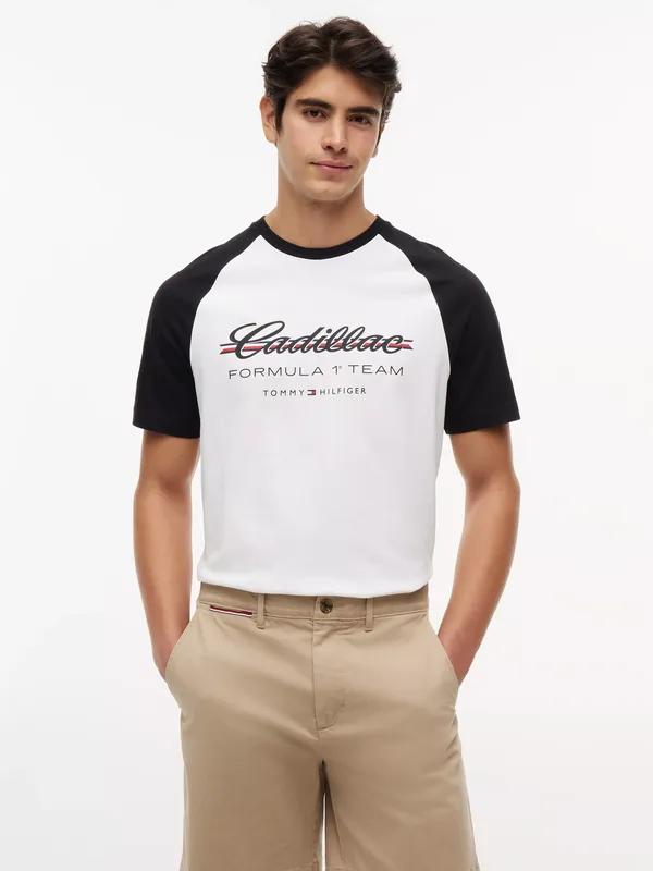 Tommy Hilfiger X Cadillac F1 Cotton Regular Fit Short Sleeve Logo T-Shirt, White/Black