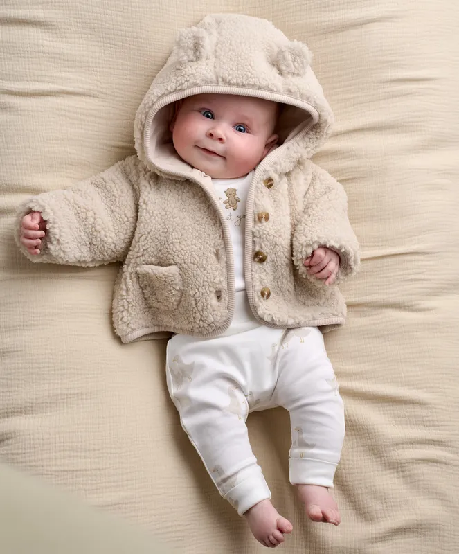 Mamas & Papas Hooded Borg Jacket